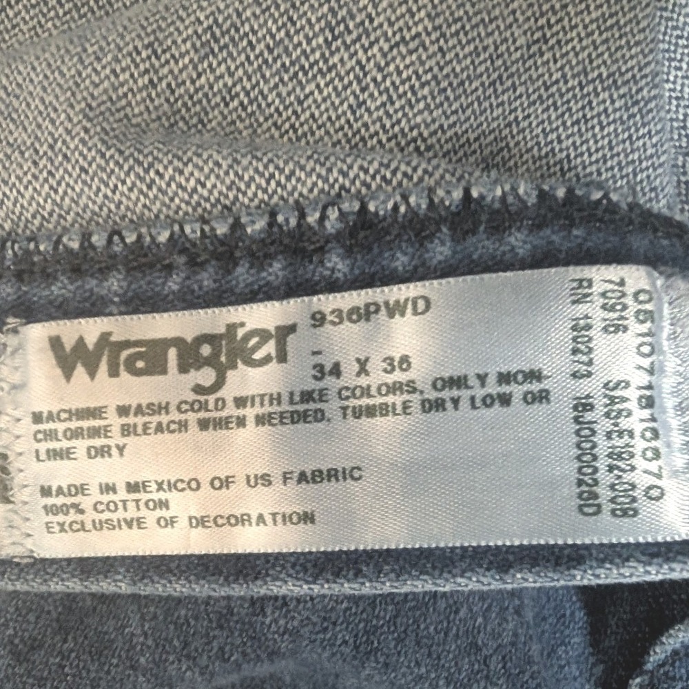 Wrangler Cowboy Cut Slim Fit Jeans Mens 34x36 Blue 936PWD High Rise - Picture 3 of 11